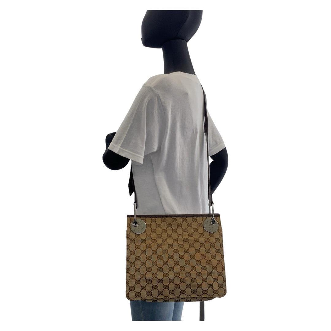 GUCCI Shoulder Bag 120841 GG canvas, leather Beige Brown SilverMetal Crossbody Shoulder Bag Messenger Bag GG pattern Women Used Authentic