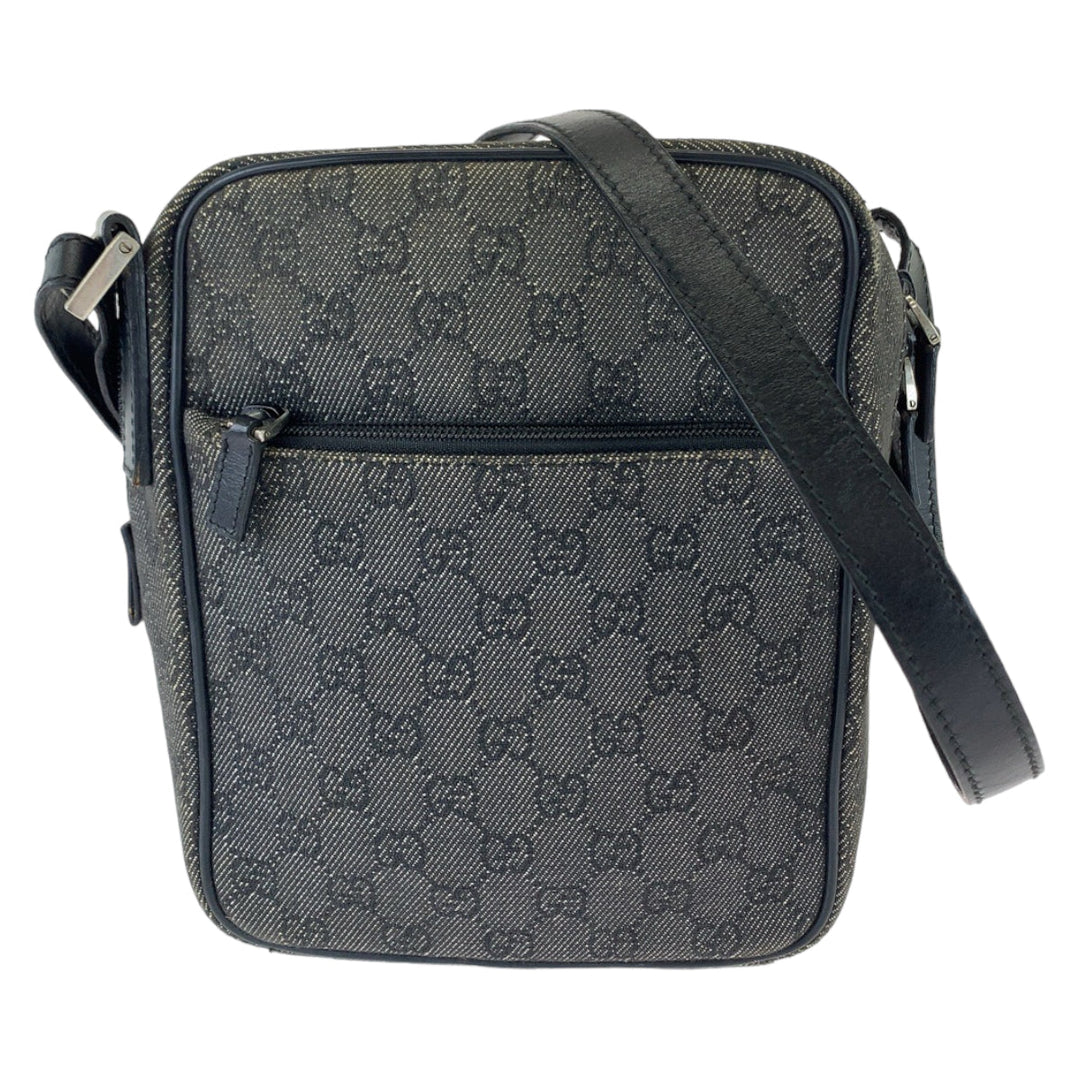 GUCCI Shoulder Bag 3136 GG canvas Grey Black SilverMetal Crossbody Shoulder Bag Pochette Women Used Authentic