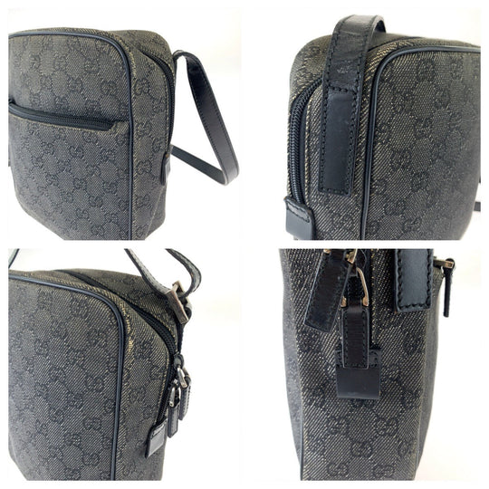 GUCCI Shoulder Bag 3136 GG canvas Grey Black SilverMetal Crossbody Shoulder Bag Pochette Women Used Authentic