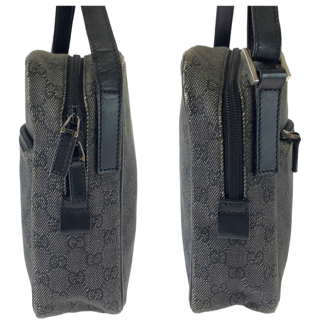 GUCCI Shoulder Bag 3136 GG canvas Grey Black SilverMetal Crossbody Shoulder Bag Pochette Women Used Authentic
