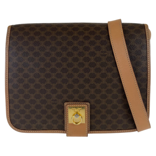 CELINE Shoulder Bag PVC, Leather Brown Gold Metal Crossbody Shoulder Bag Macadam Women Used Authentic