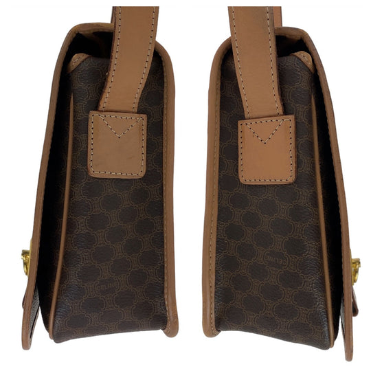CELINE Shoulder Bag PVC, Leather Brown Gold Metal Crossbody Shoulder Bag Macadam Women Used Authentic