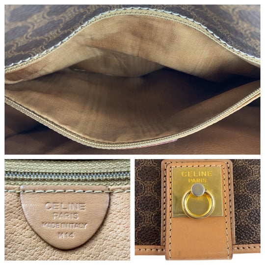 CELINE Shoulder Bag PVC, Leather Brown Gold Metal Crossbody Shoulder Bag Macadam Women Used Authentic