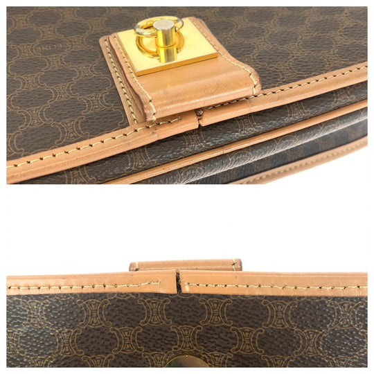CELINE Shoulder Bag PVC, Leather Brown Gold Metal Crossbody Shoulder Bag Macadam Women Used Authentic