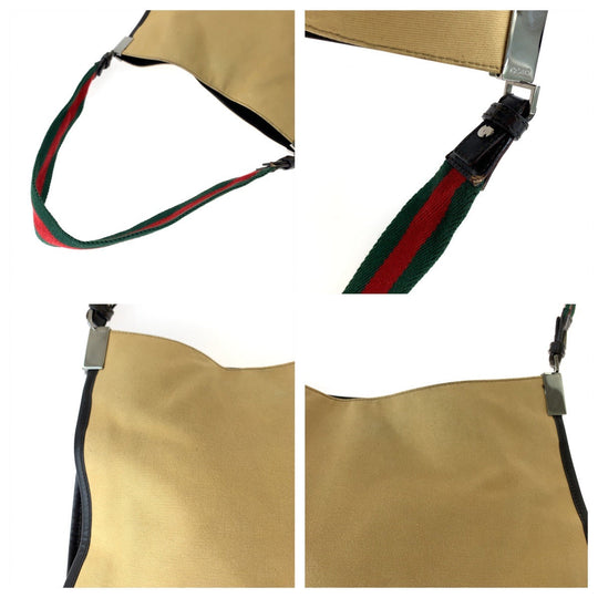 GUCCI Shoulder Bag 001 4321 canvas Beige Red Green SilverMetal Hobo One Shoulder Bag Sherry line Women Used Authentic
