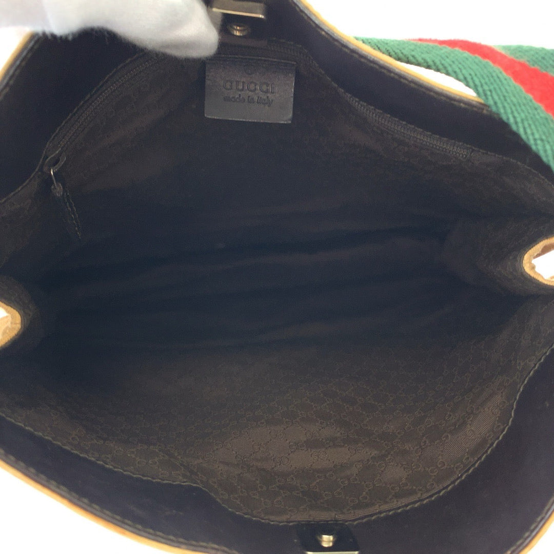 GUCCI Shoulder Bag 001 4321 canvas Beige Red Green SilverMetal Hobo One Shoulder Bag Sherry line Women Used Authentic