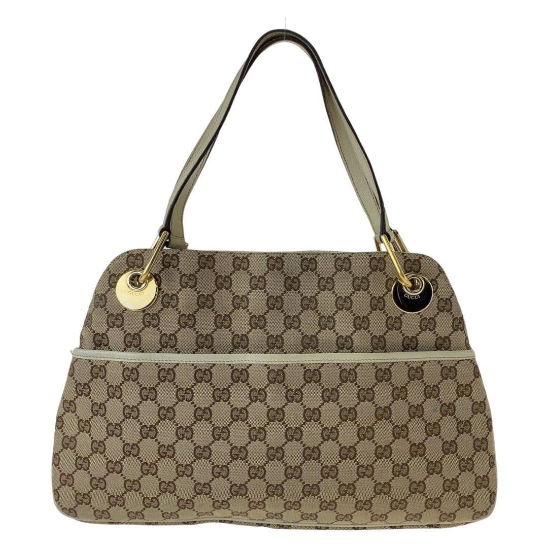 GUCCI Shoulder Bag 121023 GG canvas Beige Brown Ivory Gold Metal Shoulder Bag Tote Bag Women Used Authentic