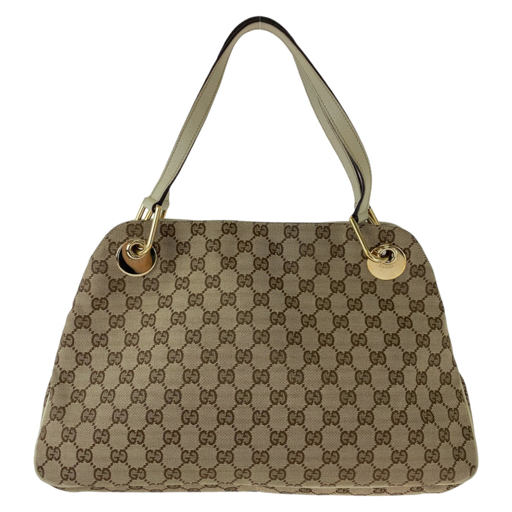 GUCCI Shoulder Bag 121023 GG canvas Beige Brown Ivory Gold Metal Shoulder Bag Tote Bag Women Used Authentic