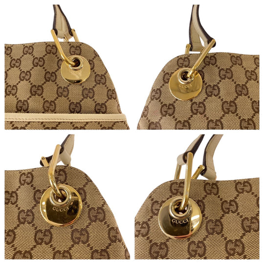 GUCCI Shoulder Bag 121023 GG canvas Beige Brown Ivory Gold Metal Shoulder Bag Tote Bag Women Used Authentic