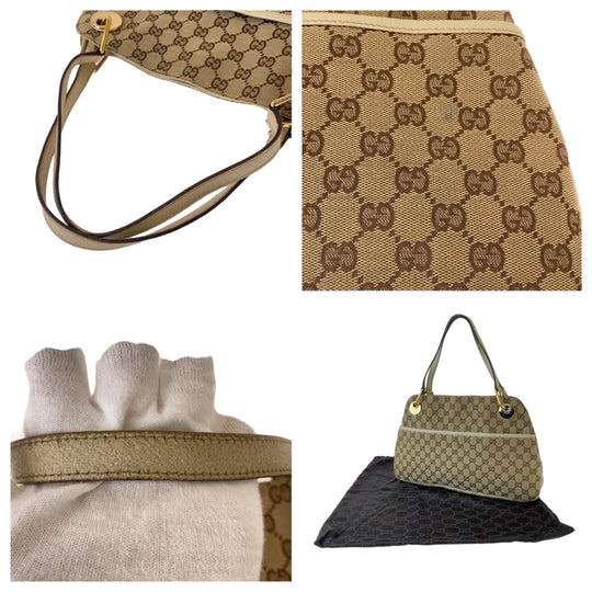 GUCCI Shoulder Bag 121023 GG canvas Beige Brown Ivory Gold Metal Shoulder Bag Tote Bag Women Used Authentic