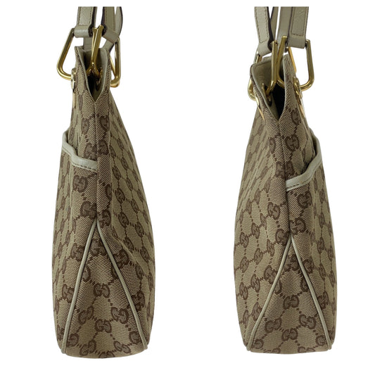 GUCCI Shoulder Bag 121023 GG canvas Beige Brown Ivory Gold Metal Shoulder Bag Tote Bag Women Used Authentic