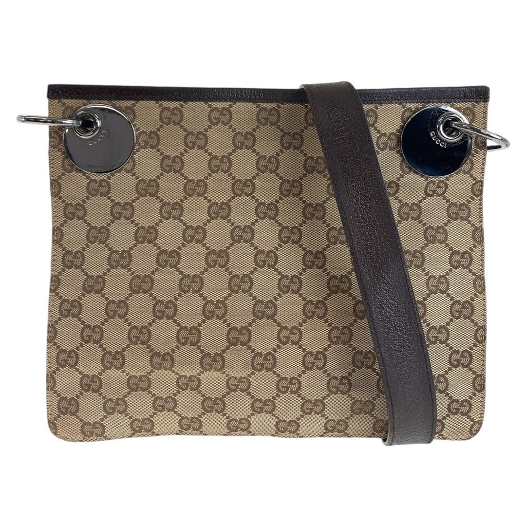 GUCCI Shoulder Bag 120841 GG canvas, leather Brown Silver Metal Shoulder Bag pochette Women Used Authentic