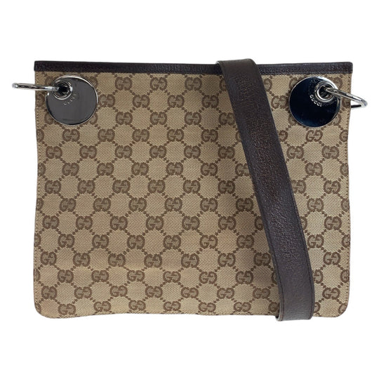 GUCCI Shoulder Bag 120841 GG canvas, leather Brown Silver Metal Shoulder Bag pochette Women Used Authentic