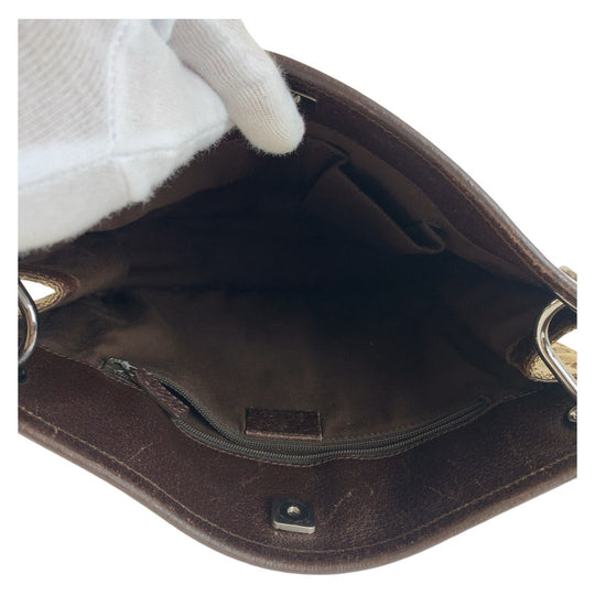 GUCCI Shoulder Bag 120841 GG canvas, leather Brown Silver Metal Shoulder Bag pochette Women Used Authentic