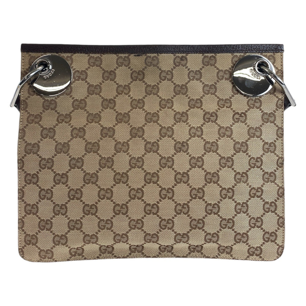 GUCCI Shoulder Bag 120841 GG canvas, leather Brown Silver Metal Shoulder Bag pochette Women Used Authentic