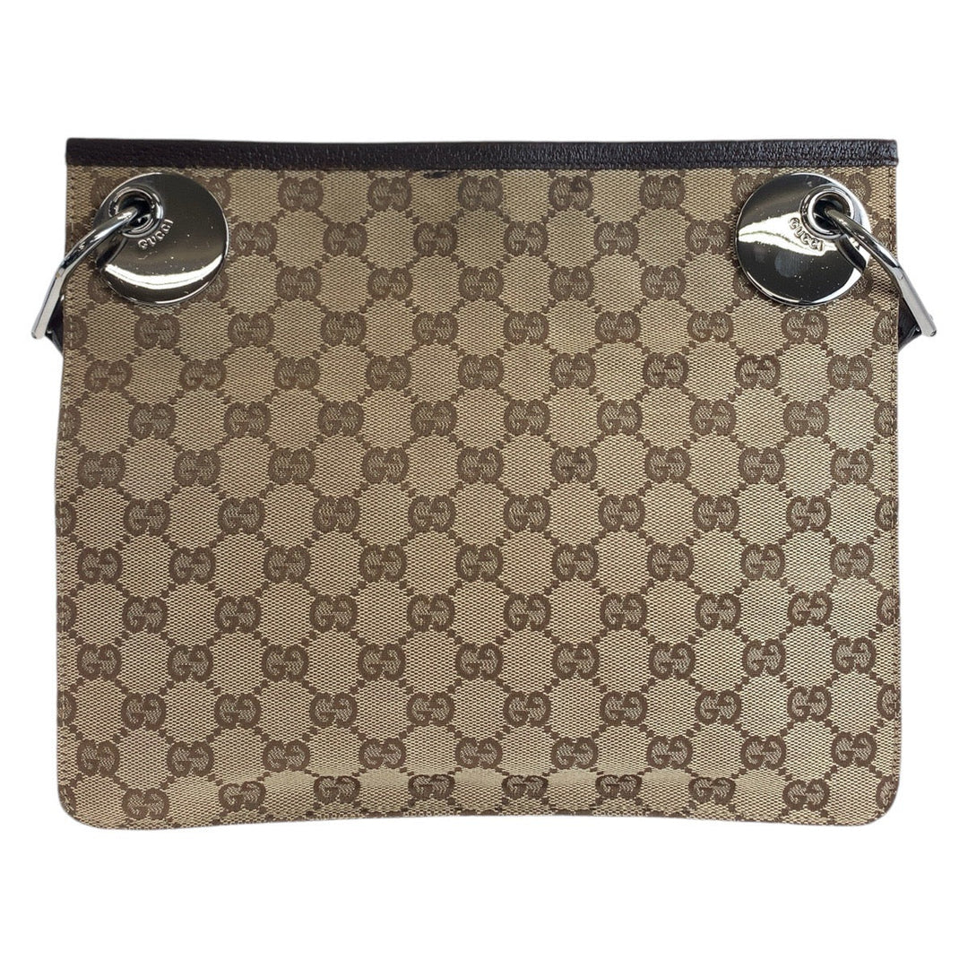 GUCCI Shoulder Bag 120841 GG canvas, leather Brown Silver Metal Shoulder Bag pochette Women Used Authentic