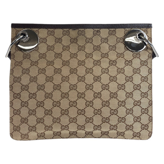 GUCCI Shoulder Bag 120841 GG canvas, leather Brown Silver Metal Shoulder Bag pochette Women Used Authentic