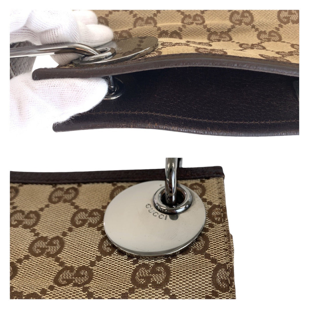 GUCCI Shoulder Bag 120841 GG canvas, leather Brown Silver Metal Shoulder Bag pochette Women Used Authentic