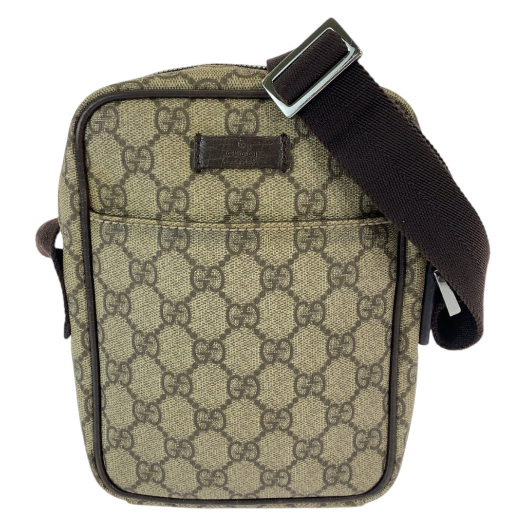 GUCCI Shoulder Bag 122754 GG Supreme Canvas Beige Brown SilverMetal Crossbody Shoulder Bag Pochette Women Used Authentic