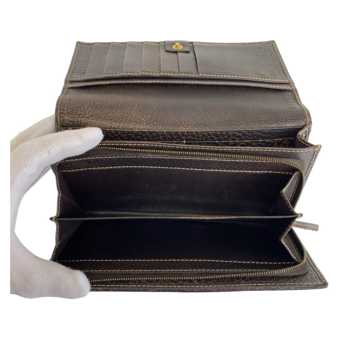 GUCCI Long Wallet Purse leather Brown Gold Metal Long Wallet Purse Long wallet unisex Horsebit Guccisima Women Used Authentic