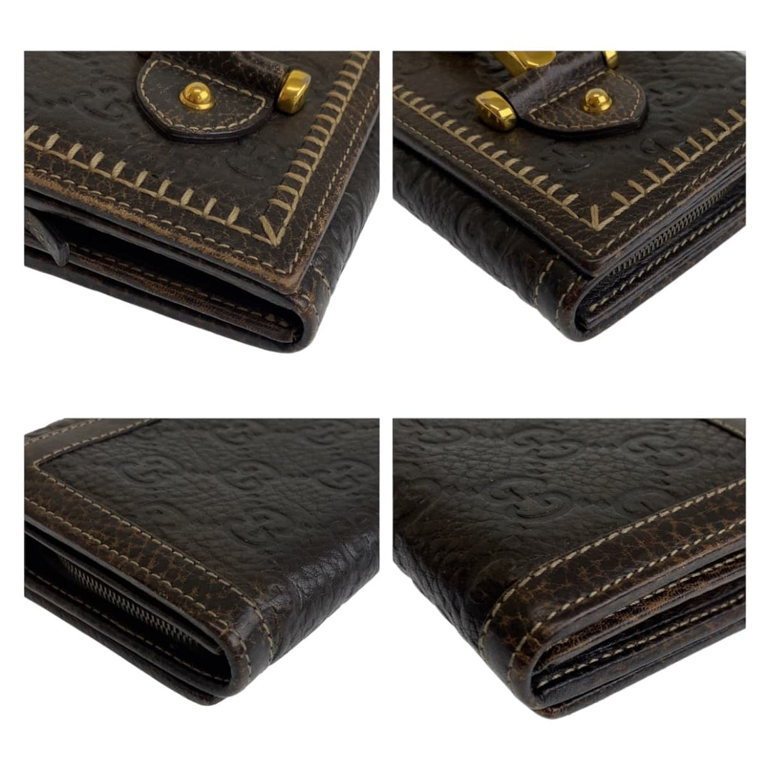 GUCCI Long Wallet Purse leather Brown Gold Metal Long Wallet Purse Long wallet unisex Horsebit Guccisima Women Used Authentic