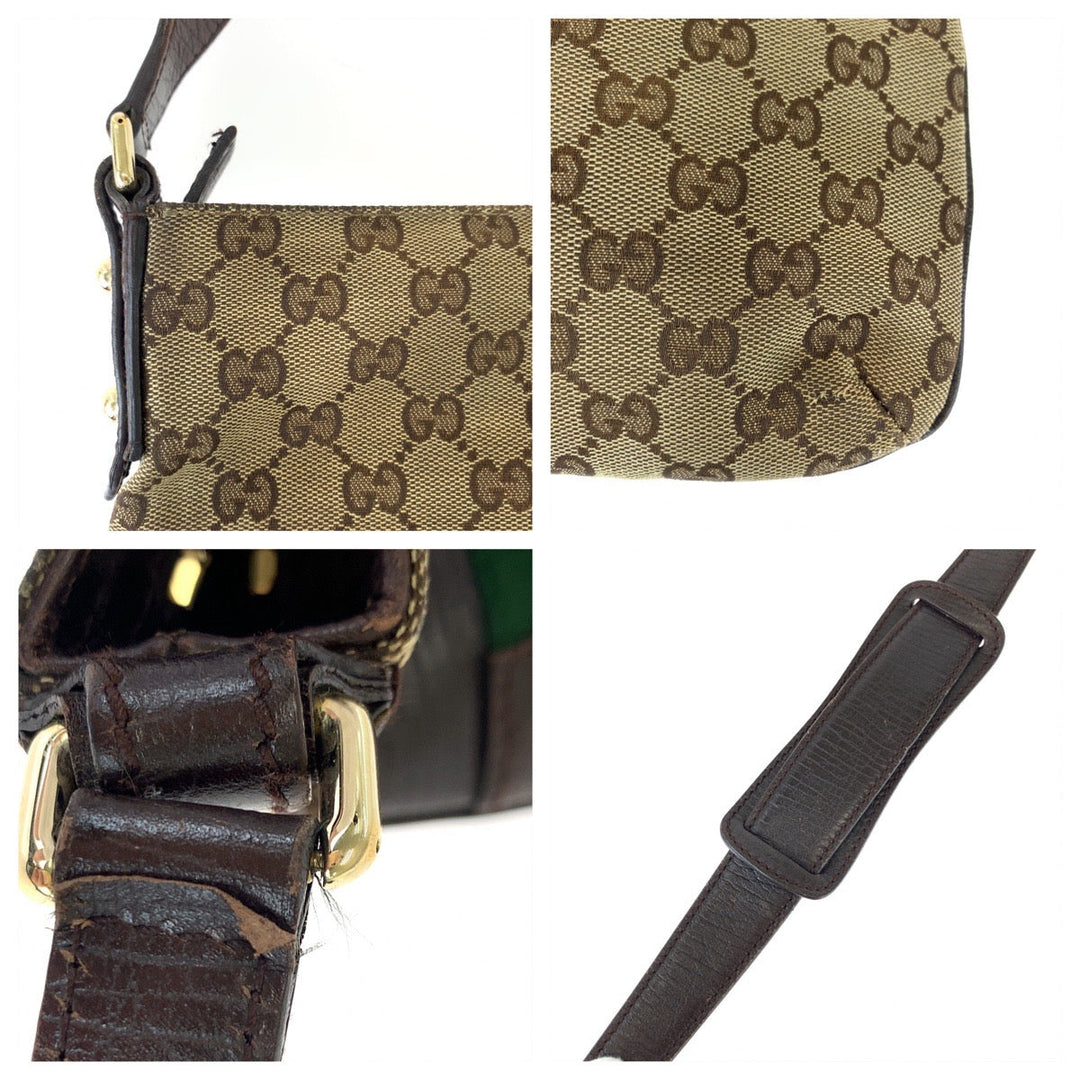 GUCCI Shoulder Bag 141506 GG canvas Brown Beige Gold Metal Shoulder Bag Crossbody Pochette Sherry line horsebit Women Used Authentic
