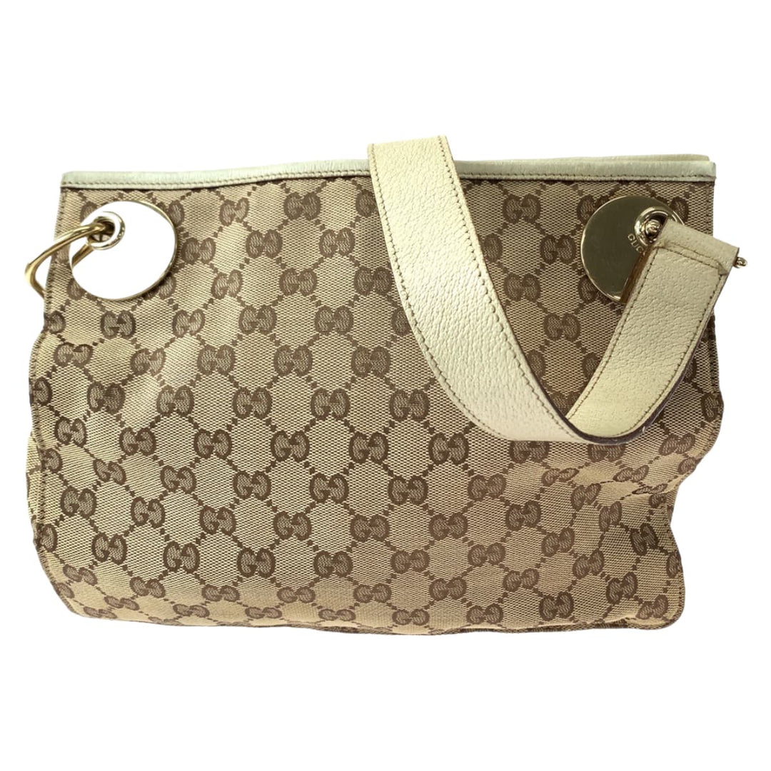 GUCCI Shoulder Bag 120841 GG canvas Brown Beige Gold Metal Shoulder Bag Crossbody Women Used Authentic