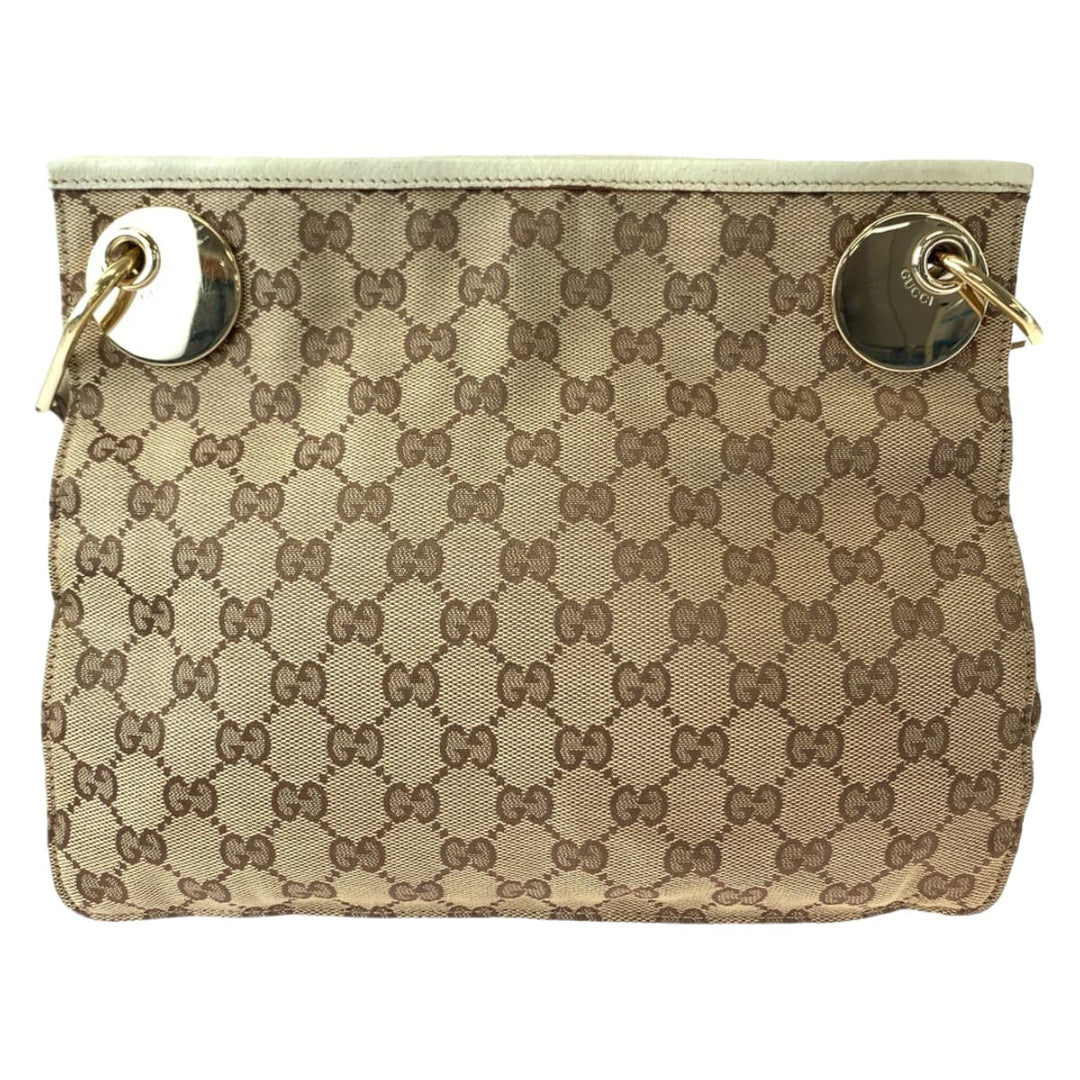 GUCCI Shoulder Bag 120841 GG canvas Brown Beige Gold Metal Shoulder Bag Crossbody Women Used Authentic