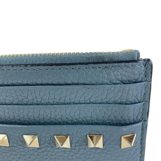 VALENTINO Card Case leather Navy Gold Metal Coin case Card case Fragment case Rock studs Women Used Authentic