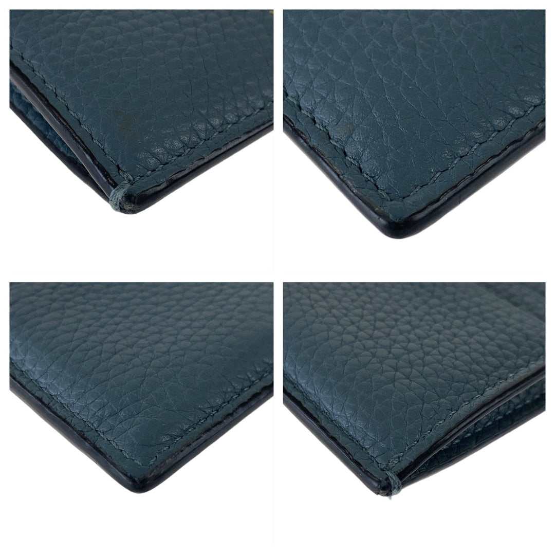 VALENTINO Card Case leather Navy Gold Metal Coin case Card case Fragment case Rock studs Women Used Authentic