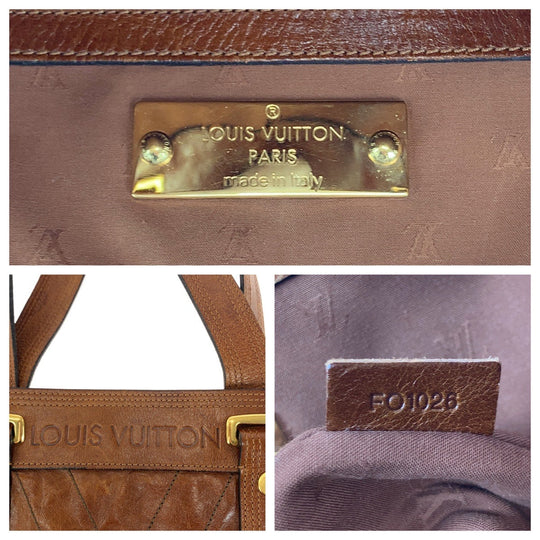 LOUIS VUITTON Tote Bag M95361 leather Brown Gold Metal Tote Bag handbag Cuir Soana Sac Plat Women Used Authentic