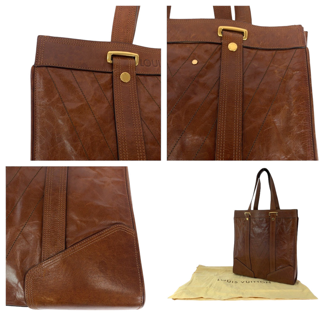 LOUIS VUITTON Tote Bag M95361 leather Brown Gold Metal Tote Bag handbag Cuir Soana Sac Plat Women Used Authentic