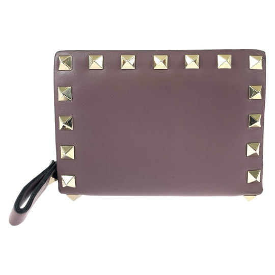 VALENTINO Bifold Wallet TW2P0620BOL416 leather Purple Gold Metal Folding wallet Compact wallet Rock studs Women Used Authentic