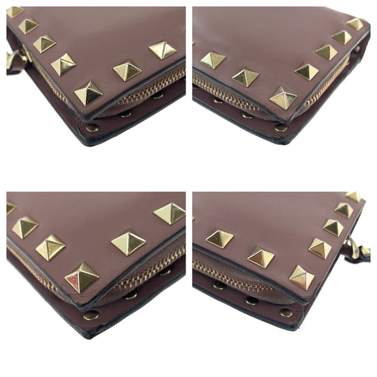 VALENTINO Bifold Wallet TW2P0620BOL416 leather Purple Gold Metal Folding wallet Compact wallet Rock studs Women Used Authentic