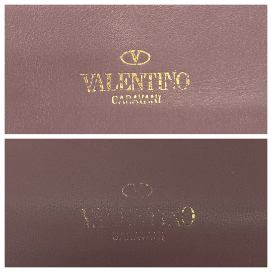 VALENTINO Bifold Wallet TW2P0620BOL416 leather Purple Gold Metal Folding wallet Compact wallet Rock studs Women Used Authentic