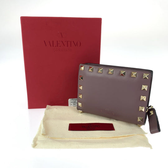 VALENTINO Bifold Wallet TW2P0620BOL416 leather Purple Gold Metal Folding wallet Compact wallet Rock studs Women Used Authentic