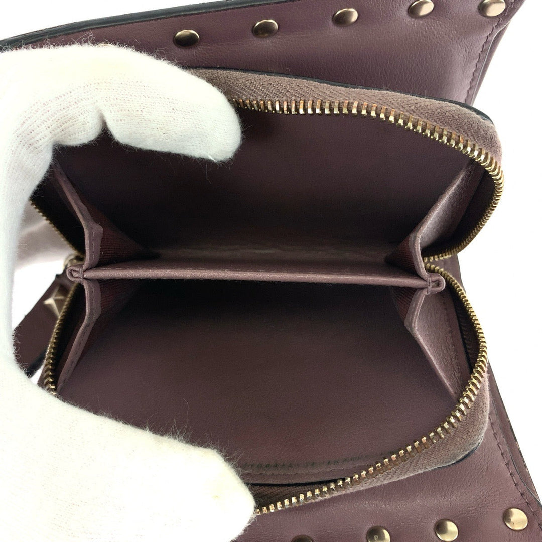 VALENTINO Bifold Wallet TW2P0620BOL416 leather Purple Gold Metal Folding wallet Compact wallet Rock studs Women Used Authentic