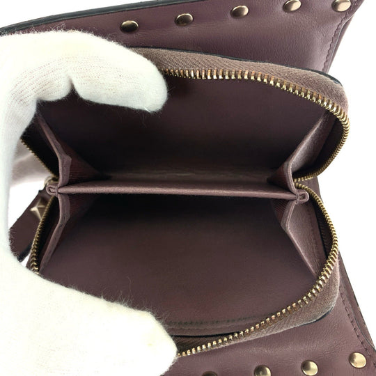 VALENTINO Bifold Wallet TW2P0620BOL416 leather Purple Gold Metal Folding wallet Compact wallet Rock studs Women Used Authentic