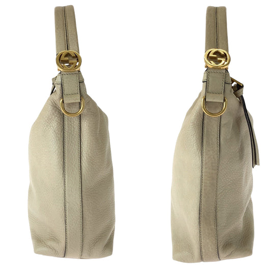 GUCCI Shoulder Bag 326514 leather Beige Gold Metal Shoulder Bag Interlocking Hobo Women Used Authentic