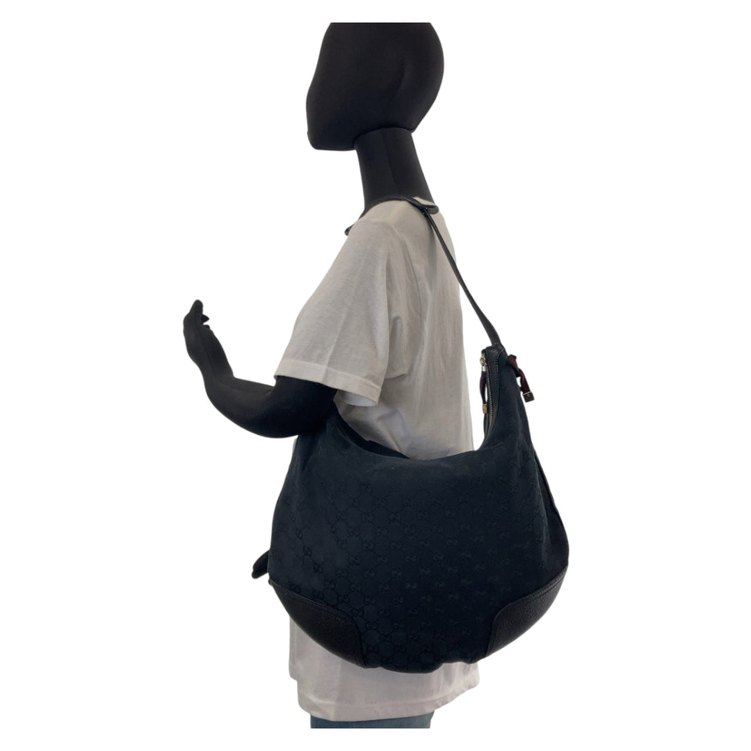 GUCCI Shoulder Bag 162882 GG canvas, leather Black Silver Metal Gold Metal Hobo Shoulder Bag Sherry Line Princess Women Used Authentic