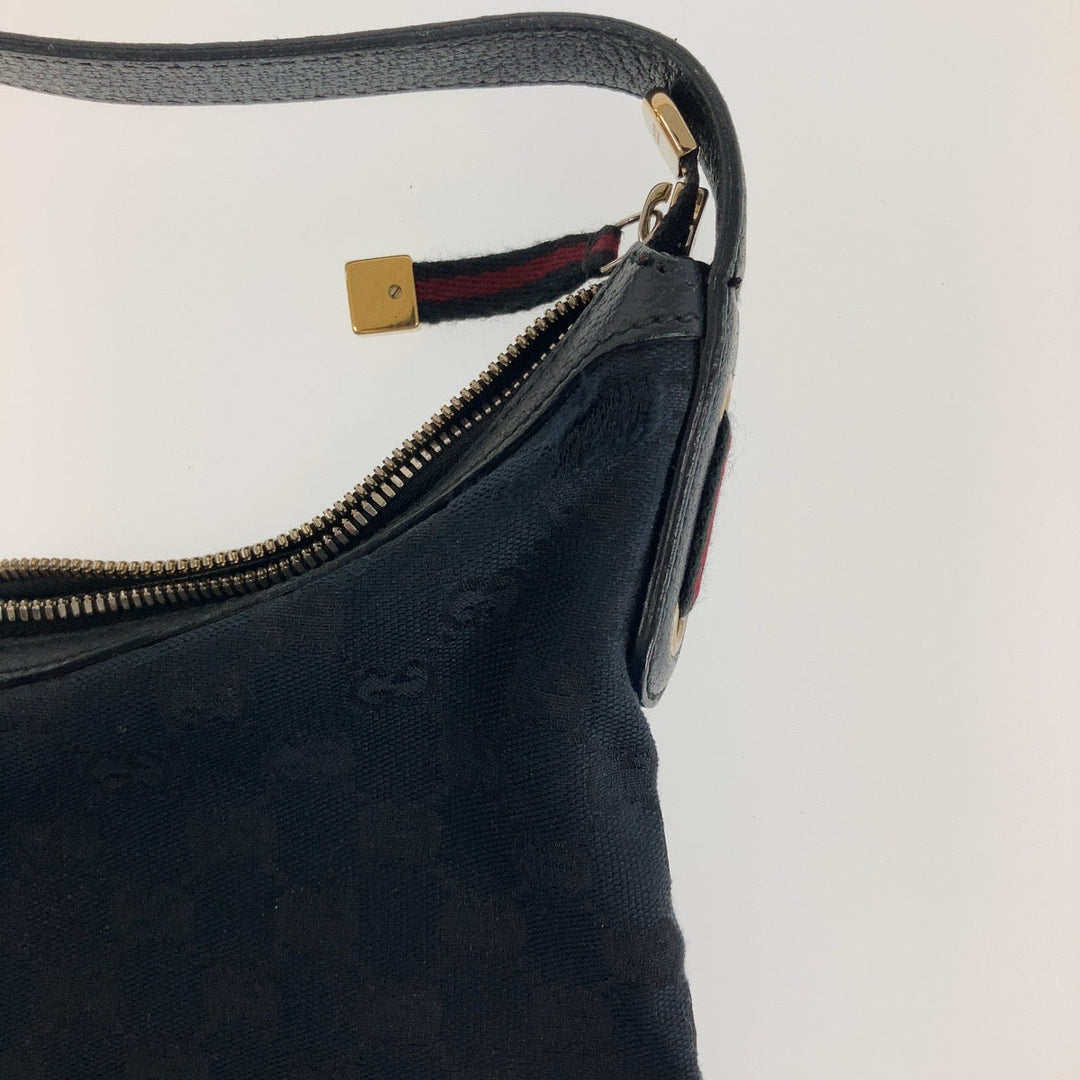 GUCCI Shoulder Bag 162882 GG canvas, leather Black Silver Metal Gold Metal Hobo Shoulder Bag Sherry Line Princess Women Used Authentic