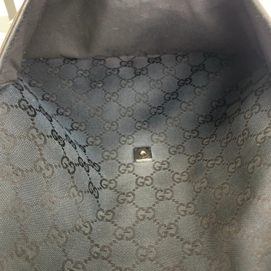GUCCI Shoulder Bag 145857 GG canvas, leather Black SilverMetal Shoulder Bag Pochette Unisex Women Used Authentic