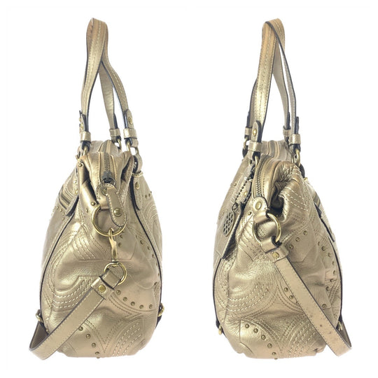 COACH Tote Bag leather gold Op art Alexandra Studs