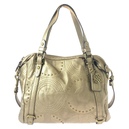 COACH Tote Bag leather gold Op art Alexandra Studs