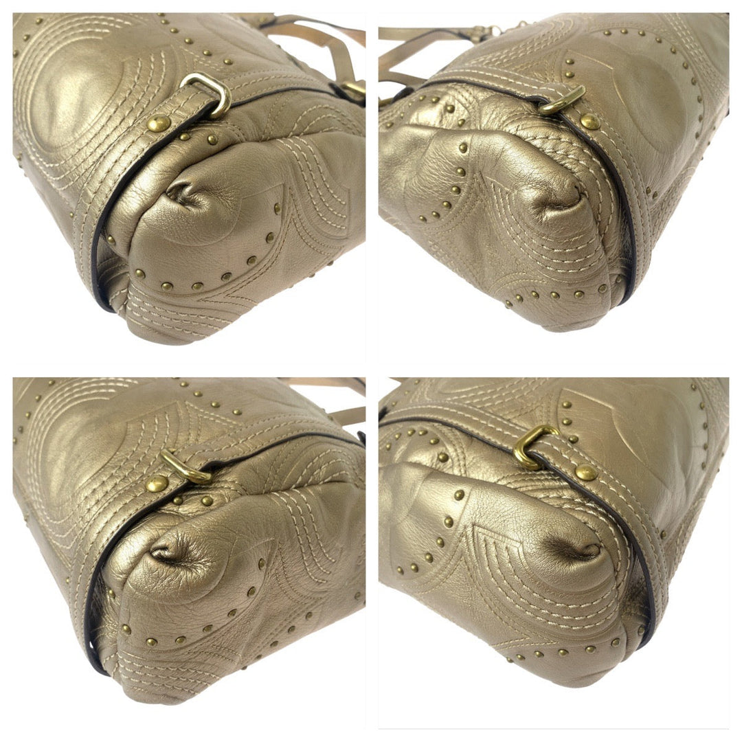 COACH Tote Bag leather gold Op art Alexandra Studs
