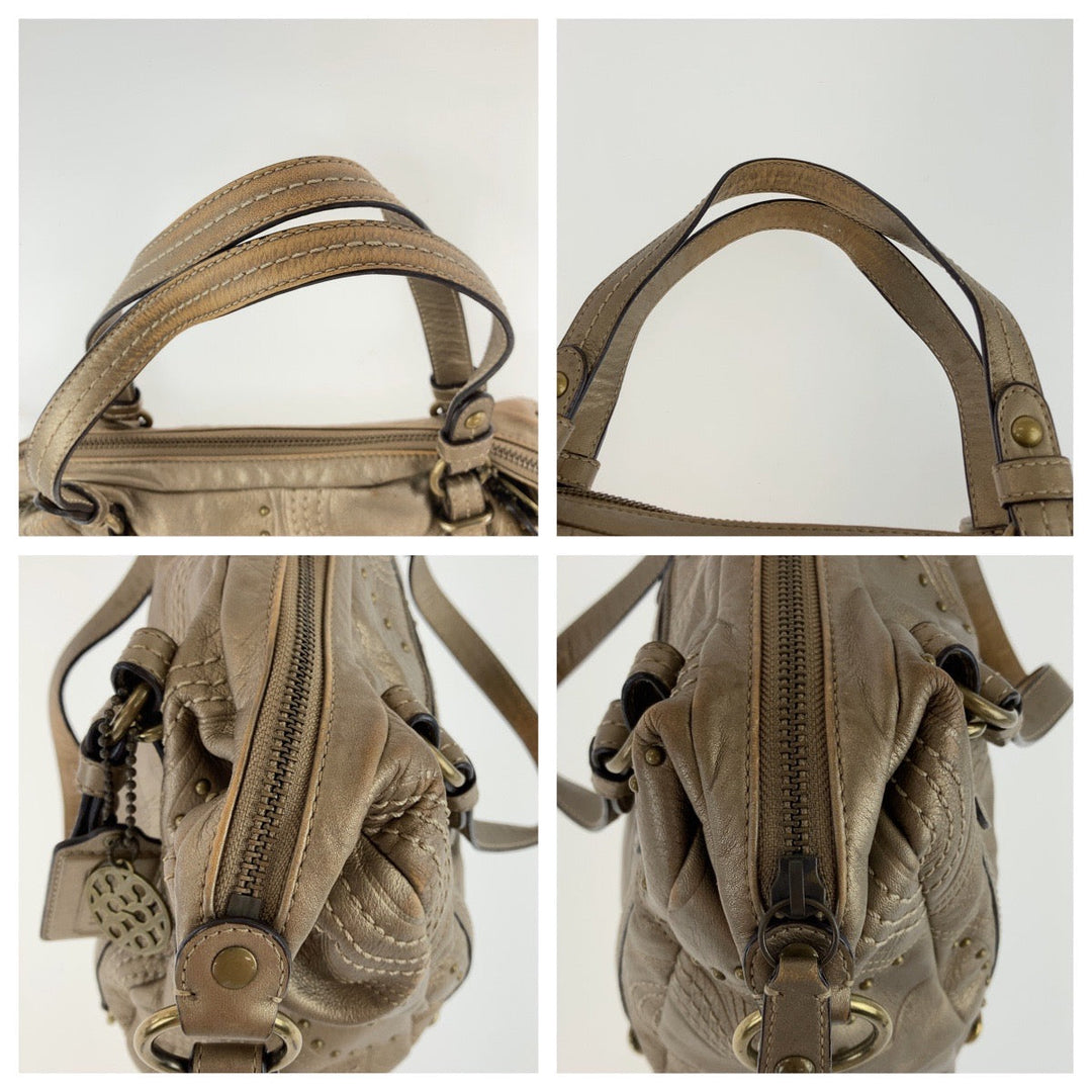 COACH Tote Bag leather gold Op art Alexandra Studs