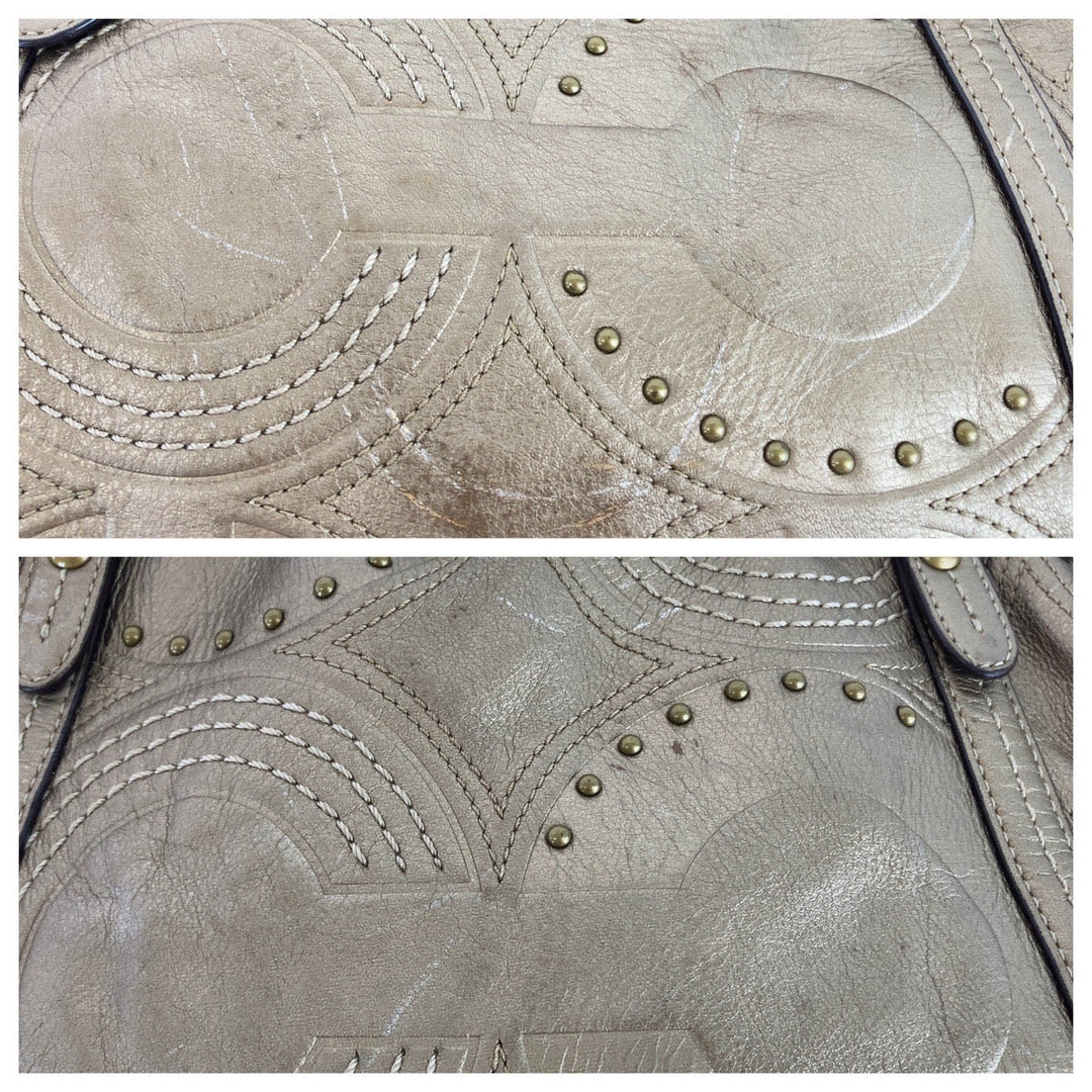 COACH Tote Bag leather gold Op art Alexandra Studs