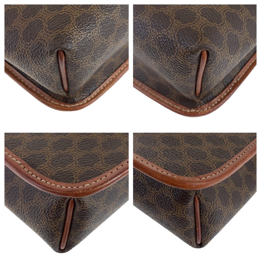 CELINE Shoulder Bag PVC, Leather Brown Gold Metal Crossbody Shoulder Bag Pochette Macadam Women Used Authentic