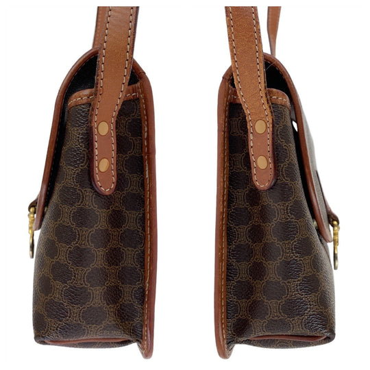 CELINE Shoulder Bag PVC, Leather Brown Gold Metal Crossbody Shoulder Bag Pochette Macadam Women Used Authentic