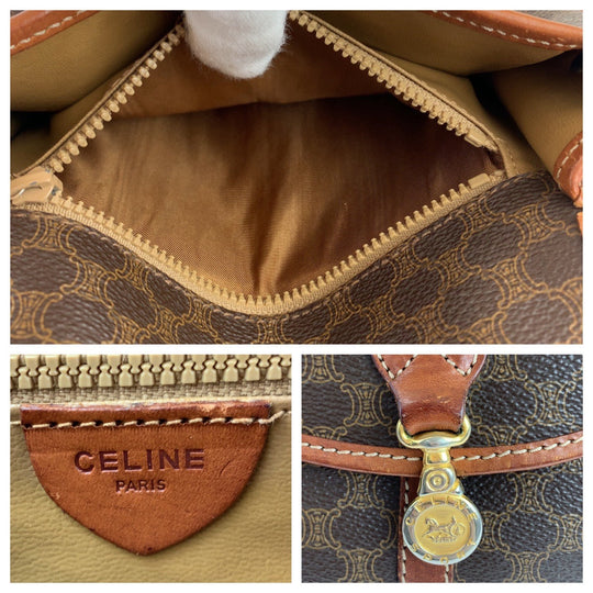 CELINE Shoulder Bag PVC, Leather Brown Gold Metal Crossbody Shoulder Bag Pochette Macadam Women Used Authentic